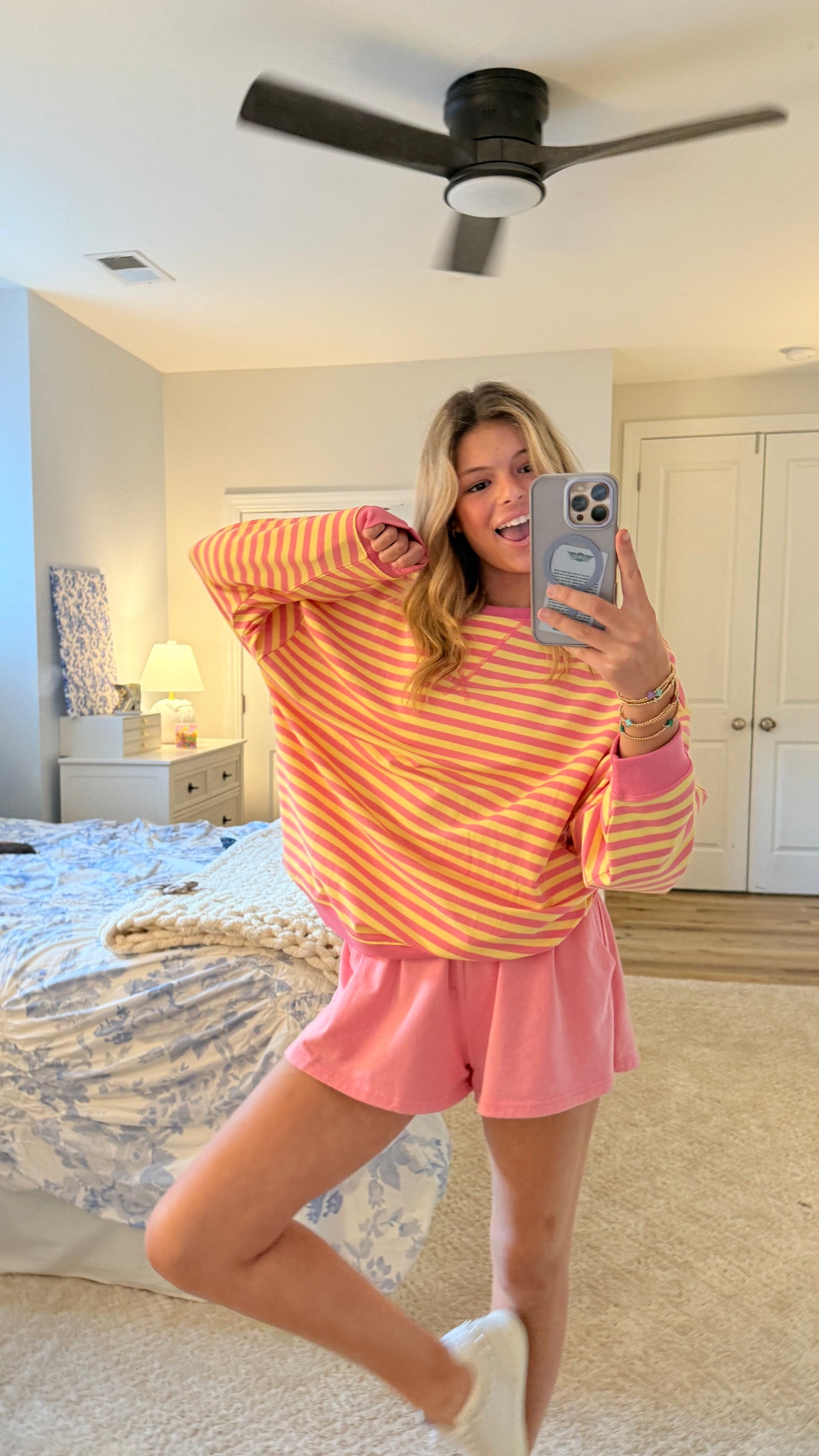 Pink Lemonade Striped Oversized Crewneck