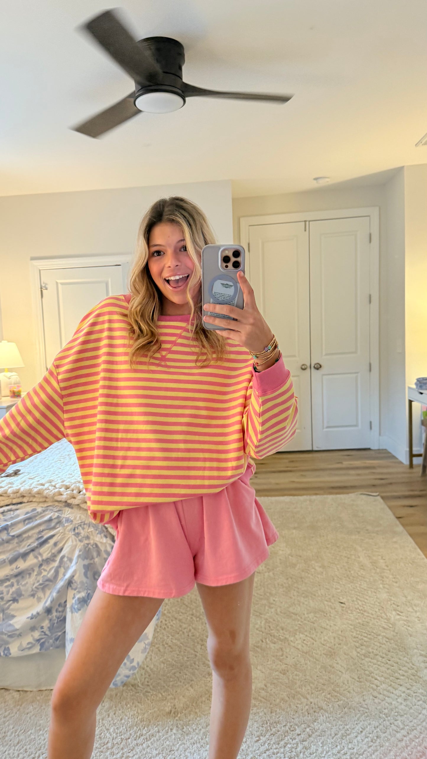 Pink Lemonade Striped Oversized Crewneck