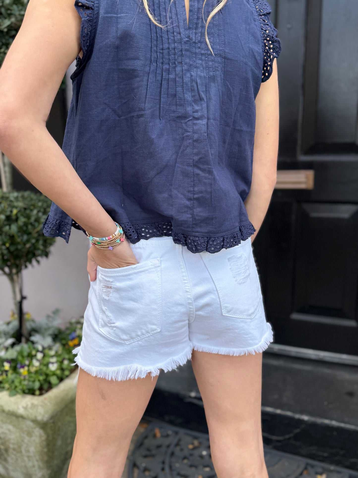 Kan Can White Distressed Denim Shorts
