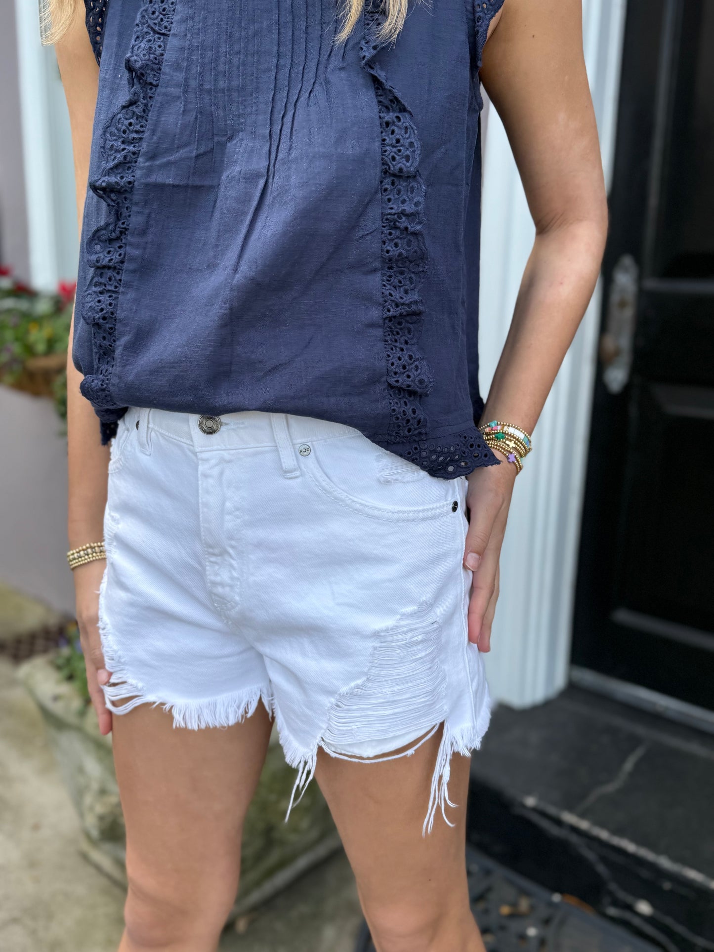 Kan Can White Distressed Denim Shorts