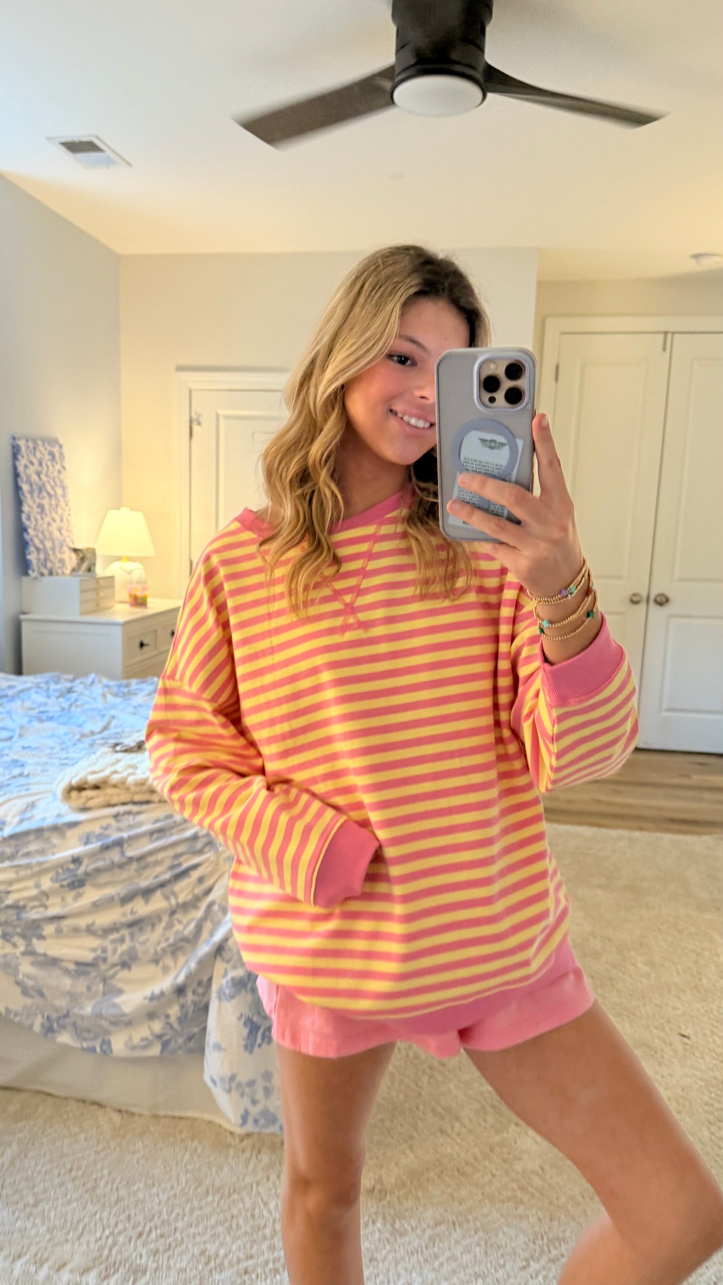 Pink Lemonade Striped Oversized Crewneck