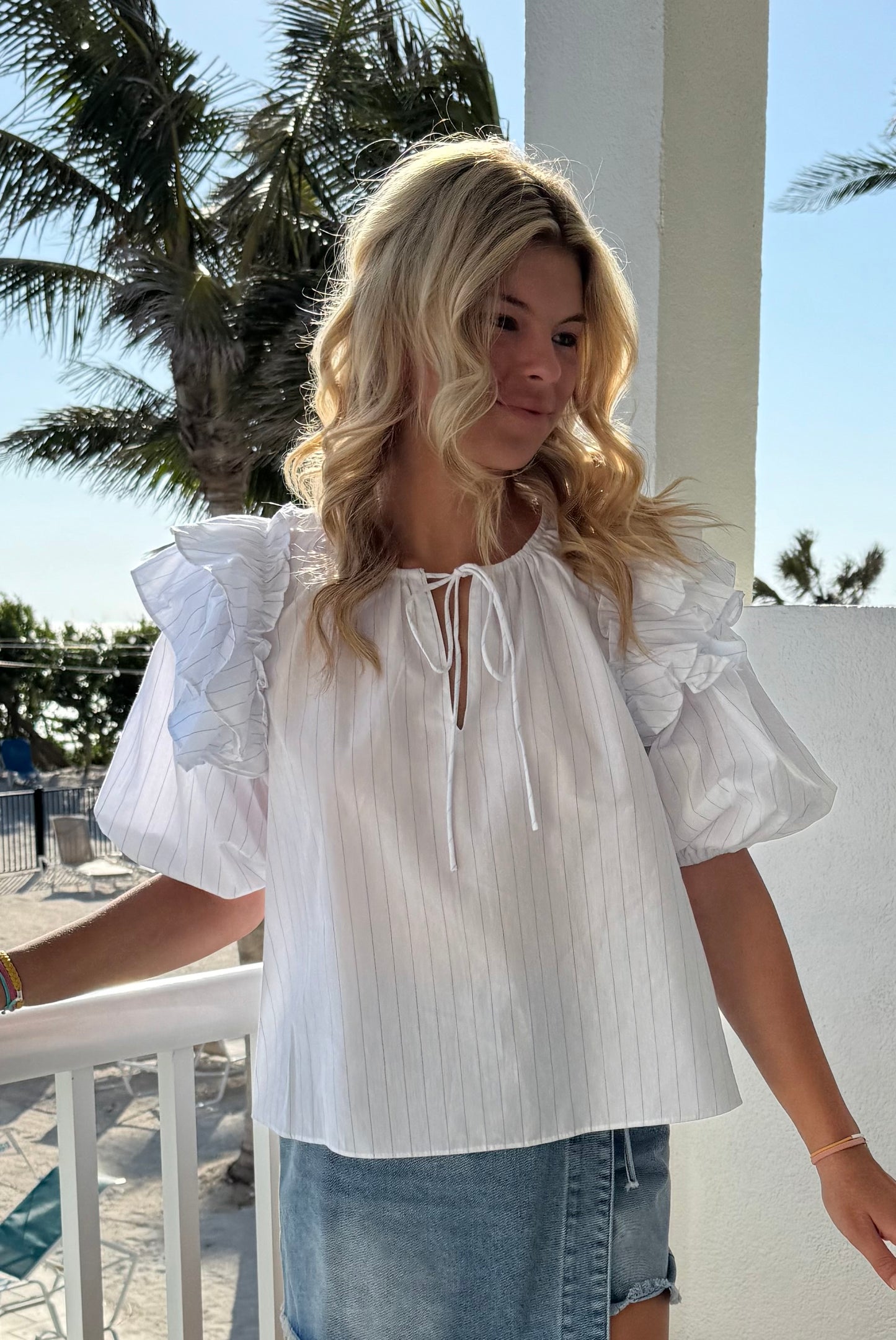 Amelia Stripe Ruffle Blouse