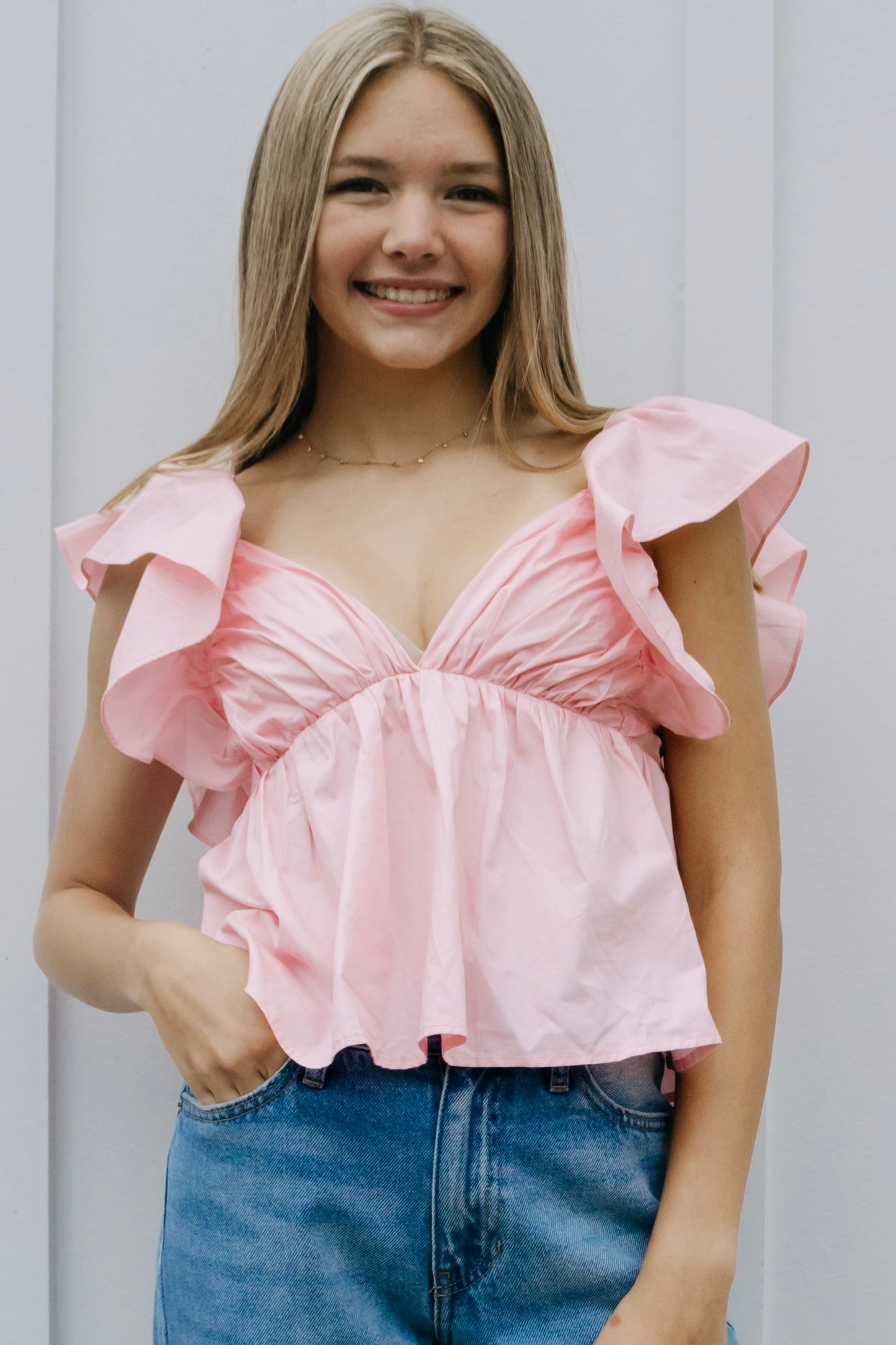 Day Dream Ruffle Top In Pink
