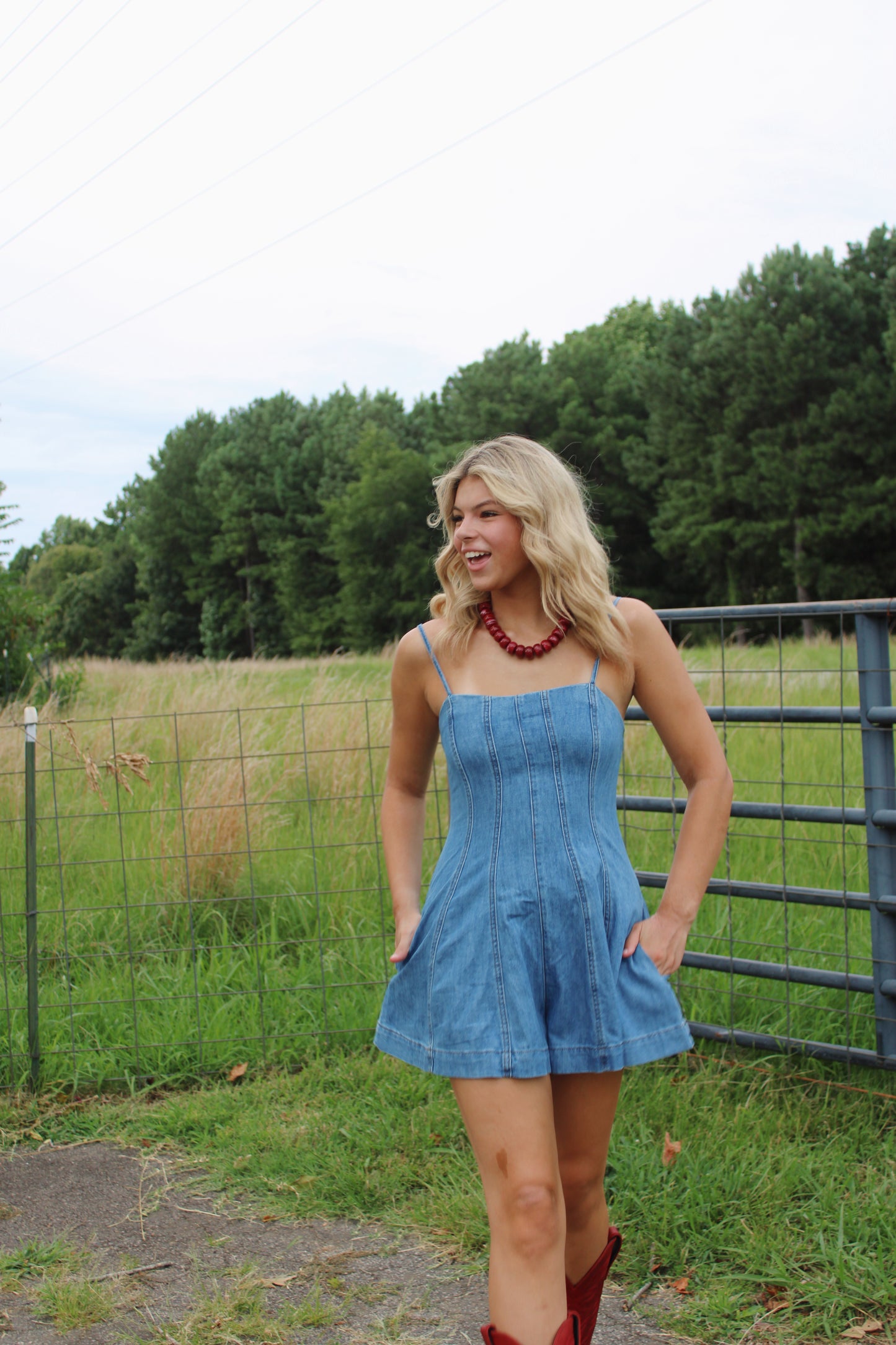 Campus Kickoff Denim Romper
