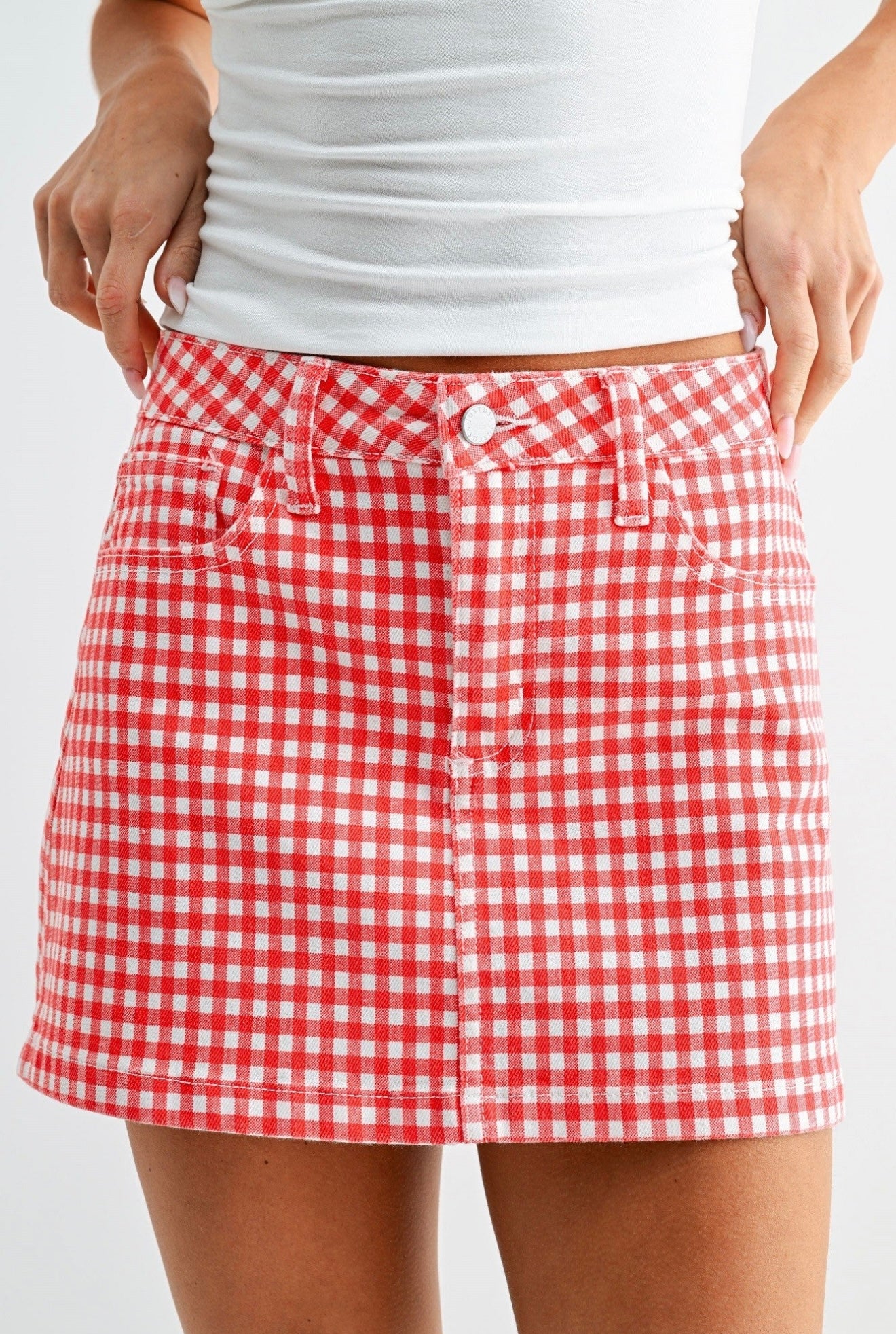 Gingham Crush Denim Skirt