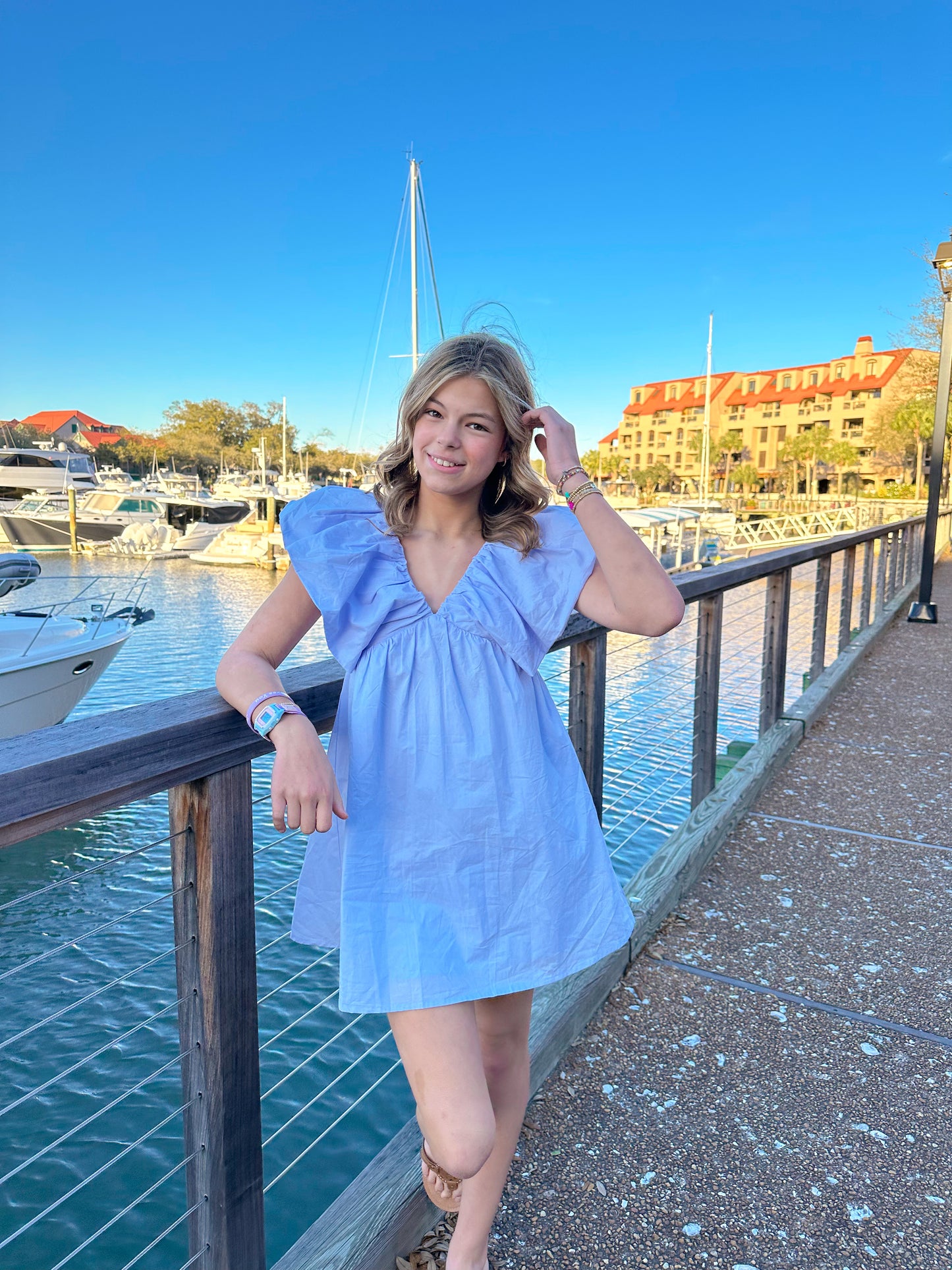 Puff Sleeve Baby Doll Dress In Sky Blue