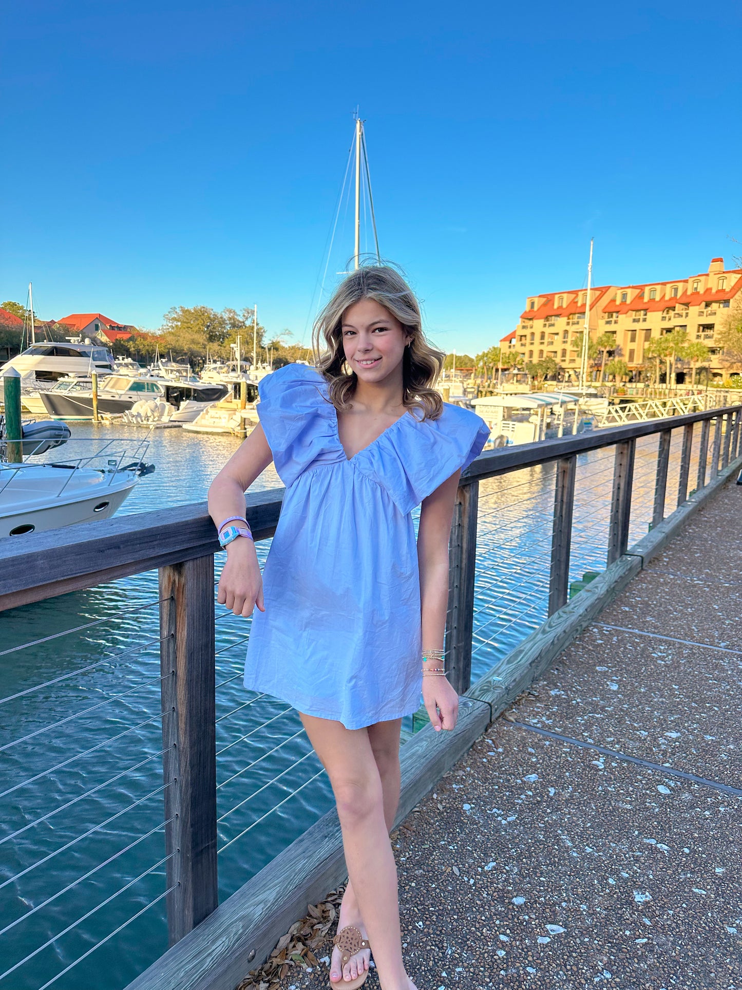 Puff Sleeve Baby Doll Dress In Sky Blue