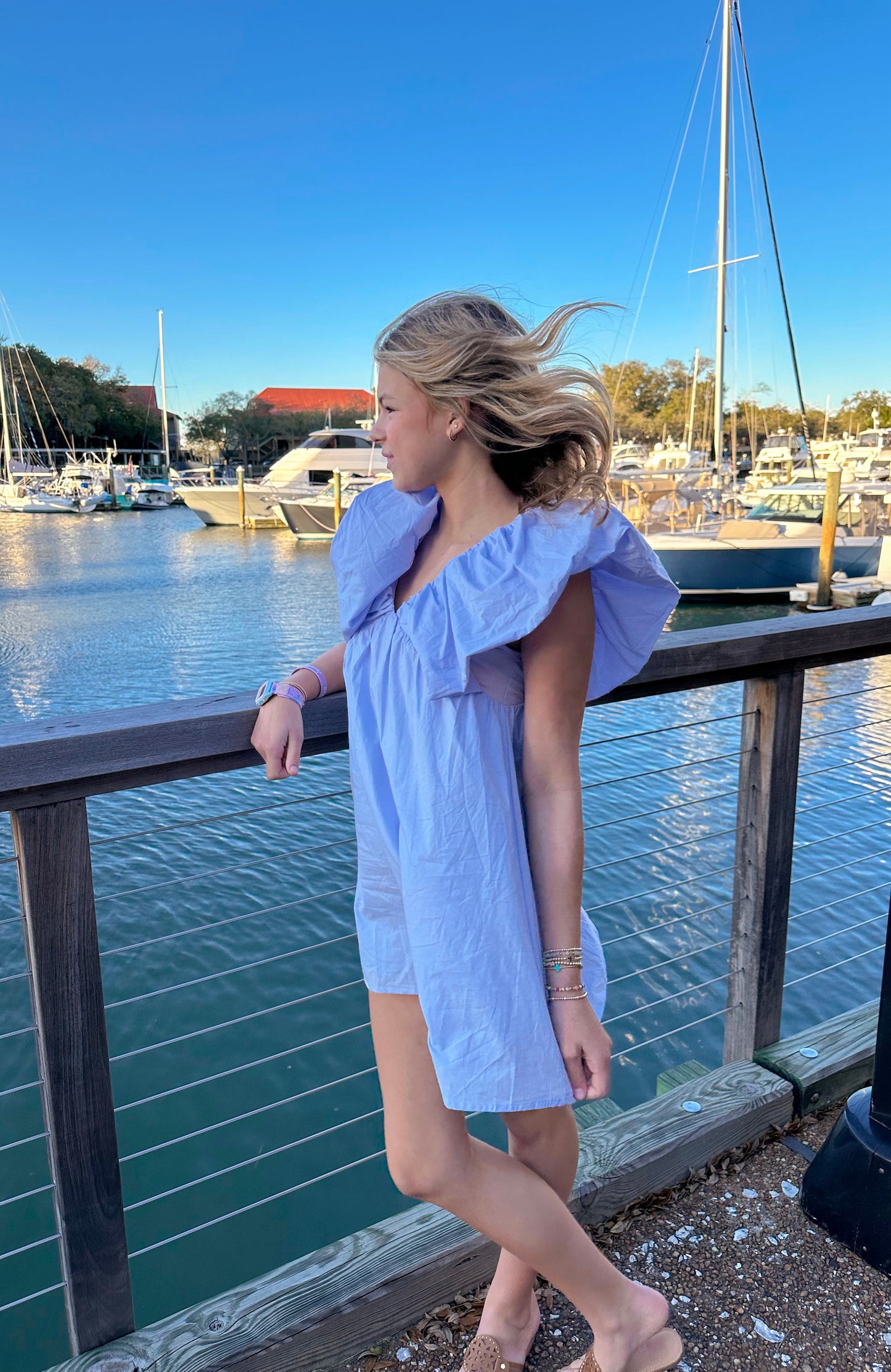 Puff Sleeve Baby Doll Dress In Sky Blue