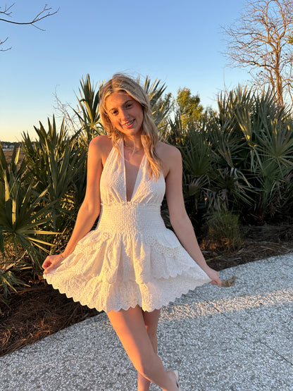 Arielle White Mini Halter Dress