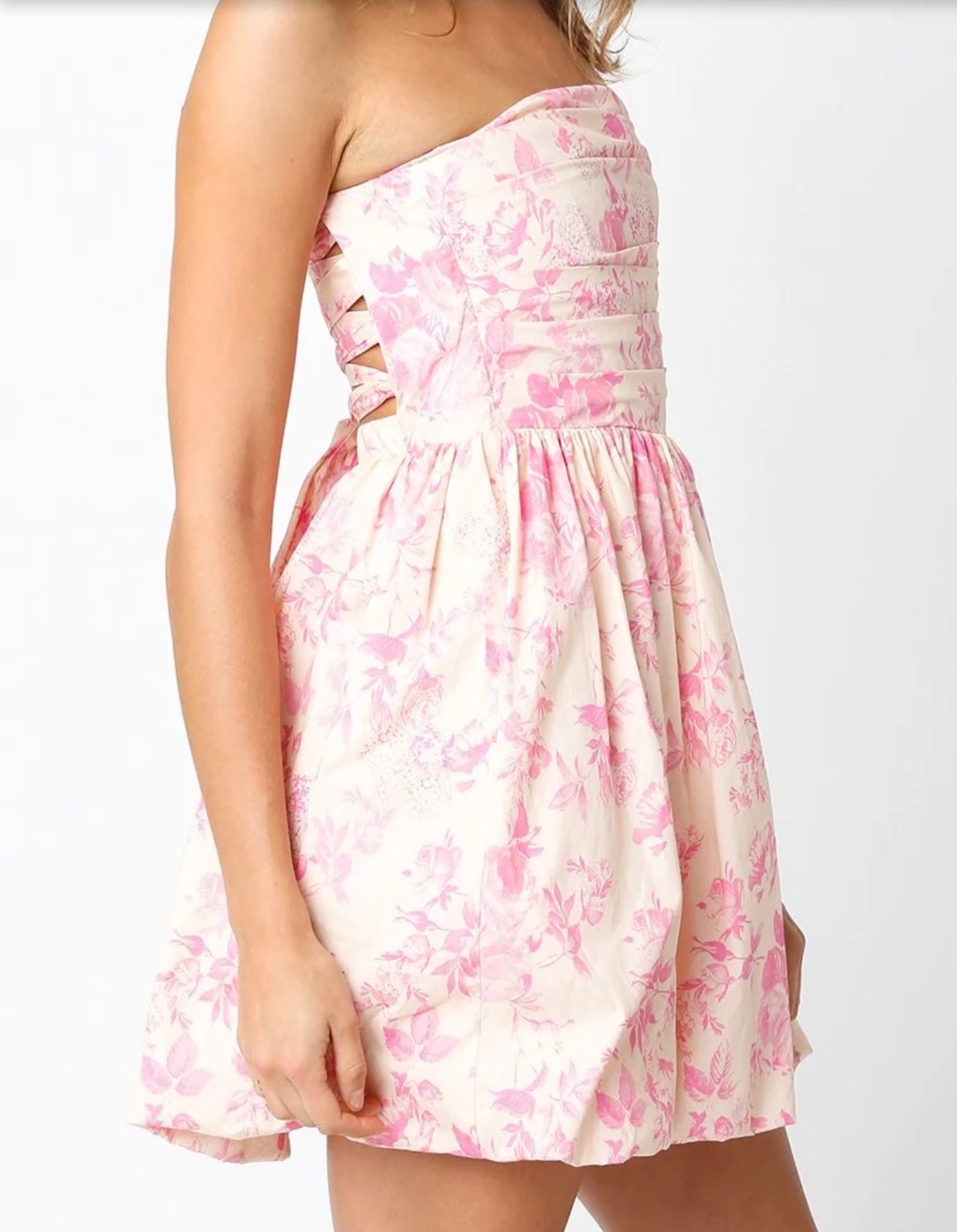 Pretty In pink Floral Strapless Mini Dress