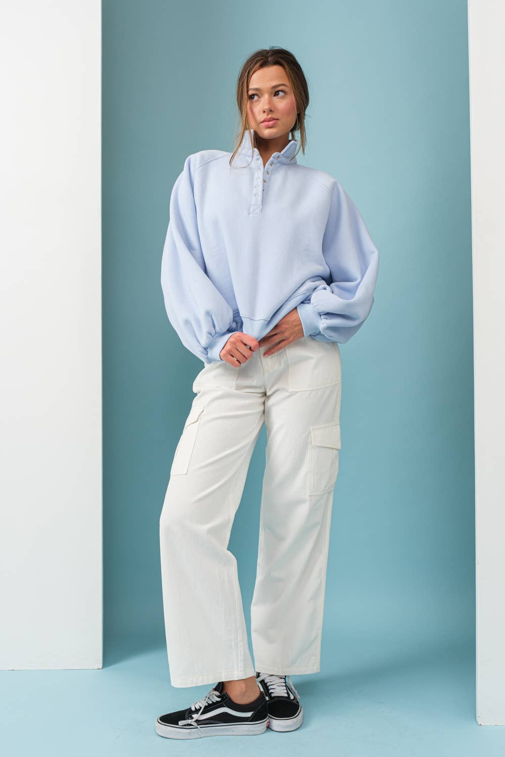 Piper Snap Sweatshirt in Sky Blue
