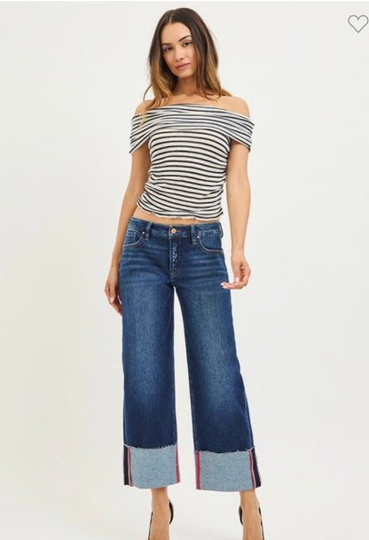 Cuffed Wide Leg Jeans